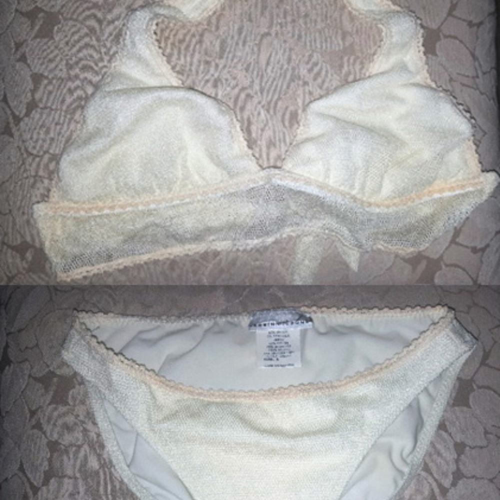 Vintage Cream Fishnet Halter Tie Top Bikini